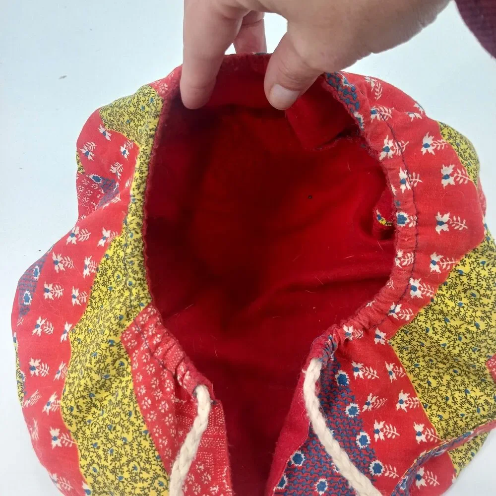Handmade Womens Floral Geometric Quilted Fabric Drawstring Makeup Pouch Bag
